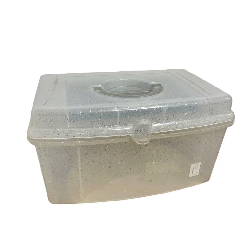 VINTAGE CABOODLES 80s 90s 5620 Clear MAKEUP‎ STORAGE CASE White Sparkle Glitter
